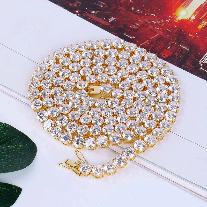 

6mm Iced Out Cubic Zircon 1 Row Tennis Chain Necklaces Hip hop Jewelry Gold Silver Color Men CZ Necklace (SK227), As picture