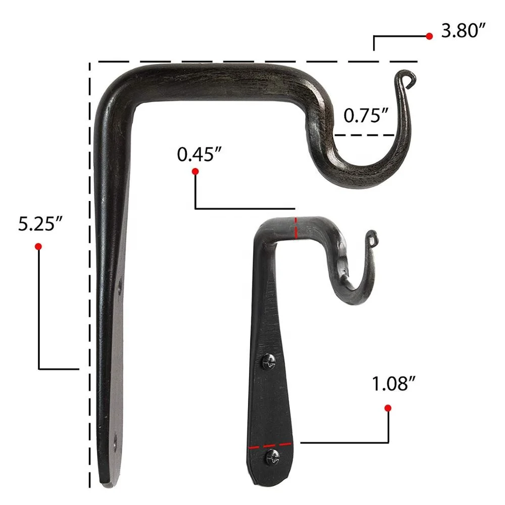 
Wall Mounted Hand Forged Straight Wrought Iron Hanging Coat Hook Hanger Rustic Vintage Style Bracket 