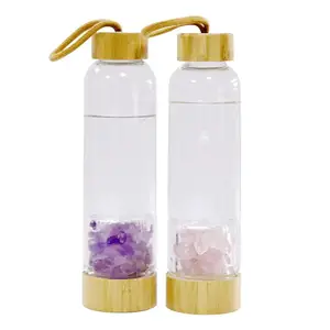 Image of 500ML Eco-Friendly Healthy Bamboo Amethyst Quartz Healing Gem Stones Crystal Water Glass BPA-Free Bottle