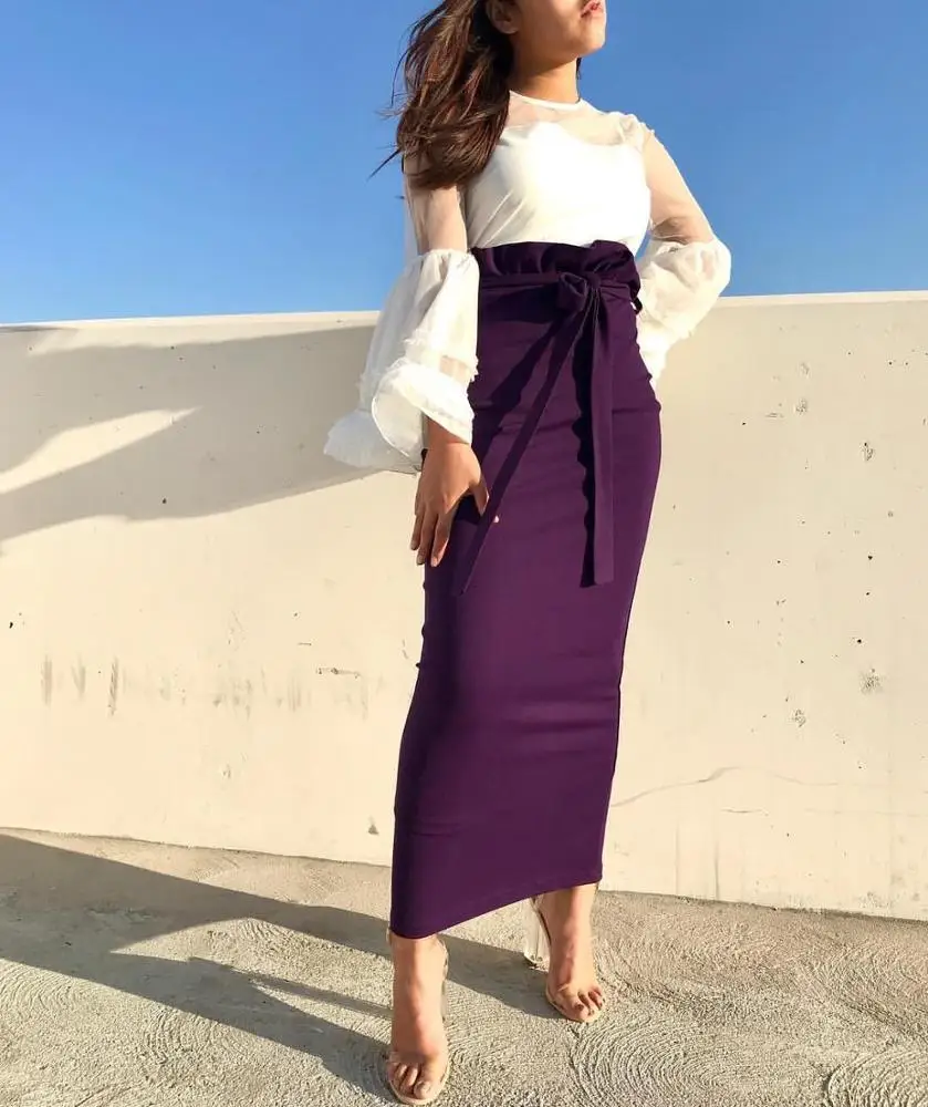 

Wholesale 2019 latest heavy jersey maxi skirts muslim long skirts for muslim women, Purple;dark green;white;black