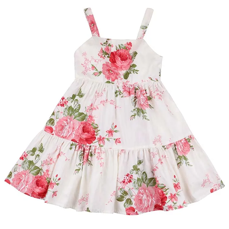 

2019 Flofallzique New Arrival Latest Sleeveless Backless Children's Clothes Summer Floral Print Cotton Girl Tea Party Dress, Picture shown