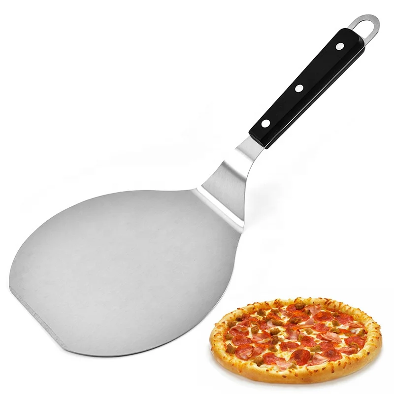 

High quality 6 Inch perforated anodized wooden handle stainless steel factory price cake pizza shovel, Silver + wooden handle