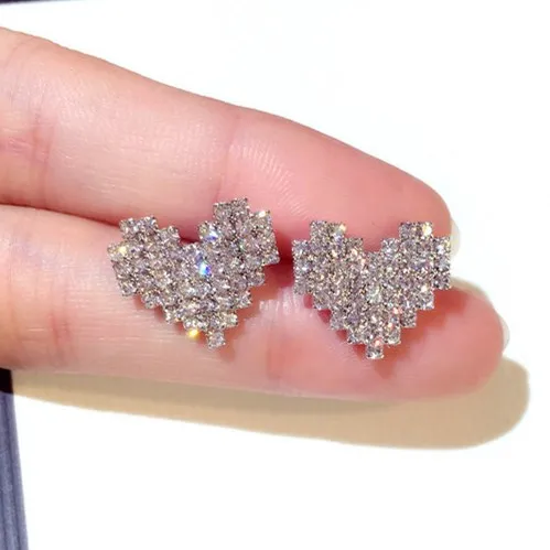 

heart stud earrings for women cubic zirconia love small earrings party wedding boucles doreilles zilveren oorbellen