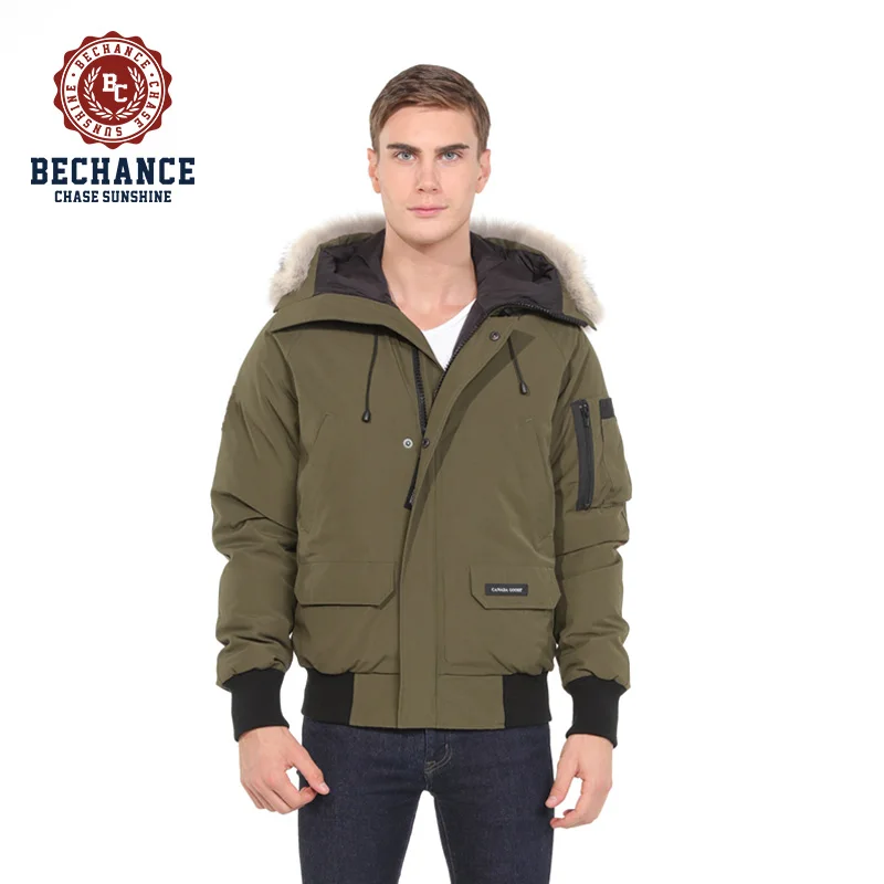 

2019 fashion style mens outdoor down hooded jacket with real fur