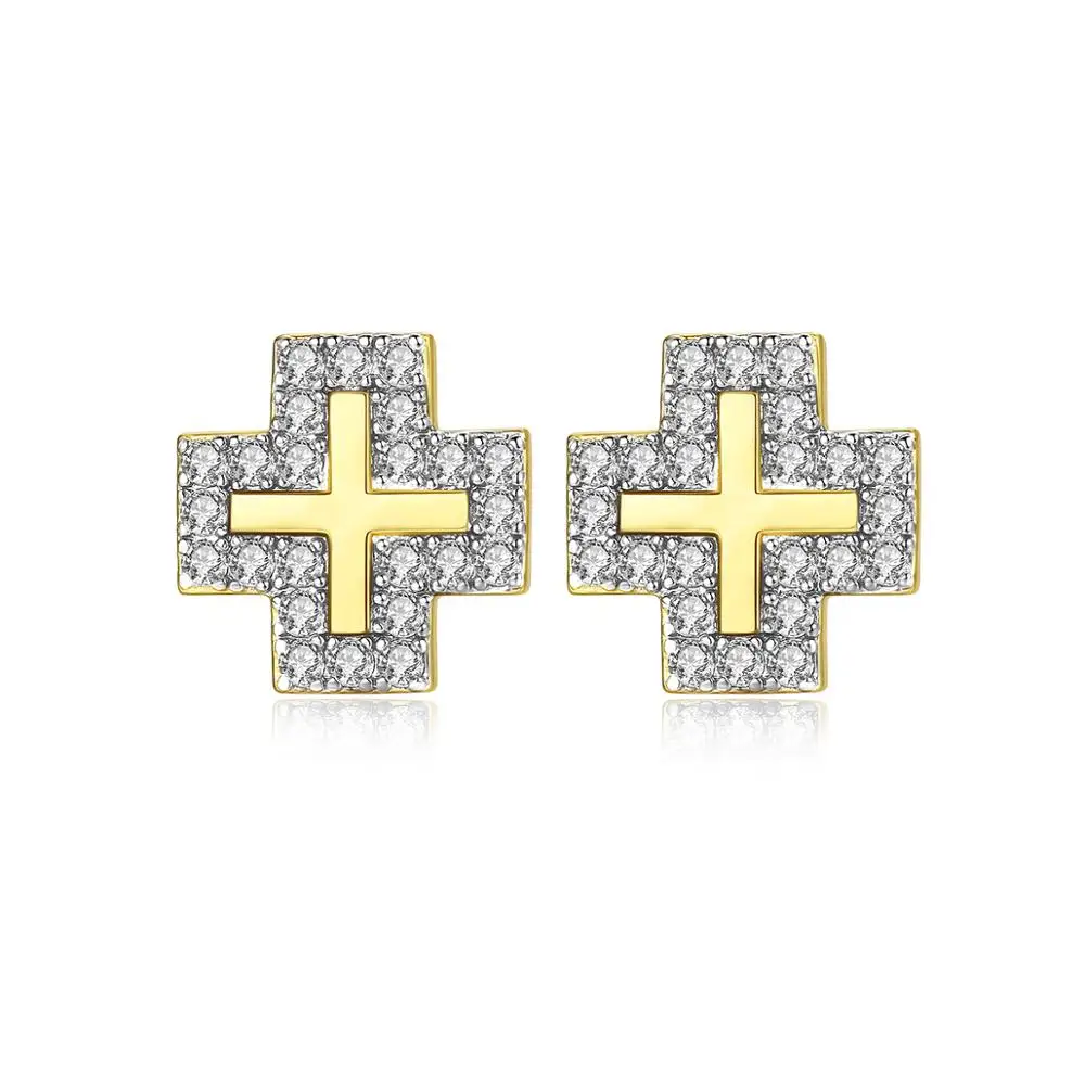

LUOTEEMI Beaded CZ Cross Women Stud Earrings Cubic Zirconia Jewelry