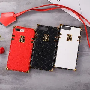 For iphone case X XSMAX Case Phone Case for iphone 6 7 8 Plus Vintage Luxury PU Leather Square Lattice Phone Back Cover