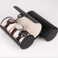 

Small MOQ Custom Logo Printed Portable Cylinder PU Leather Watch Cases, Watch Box
