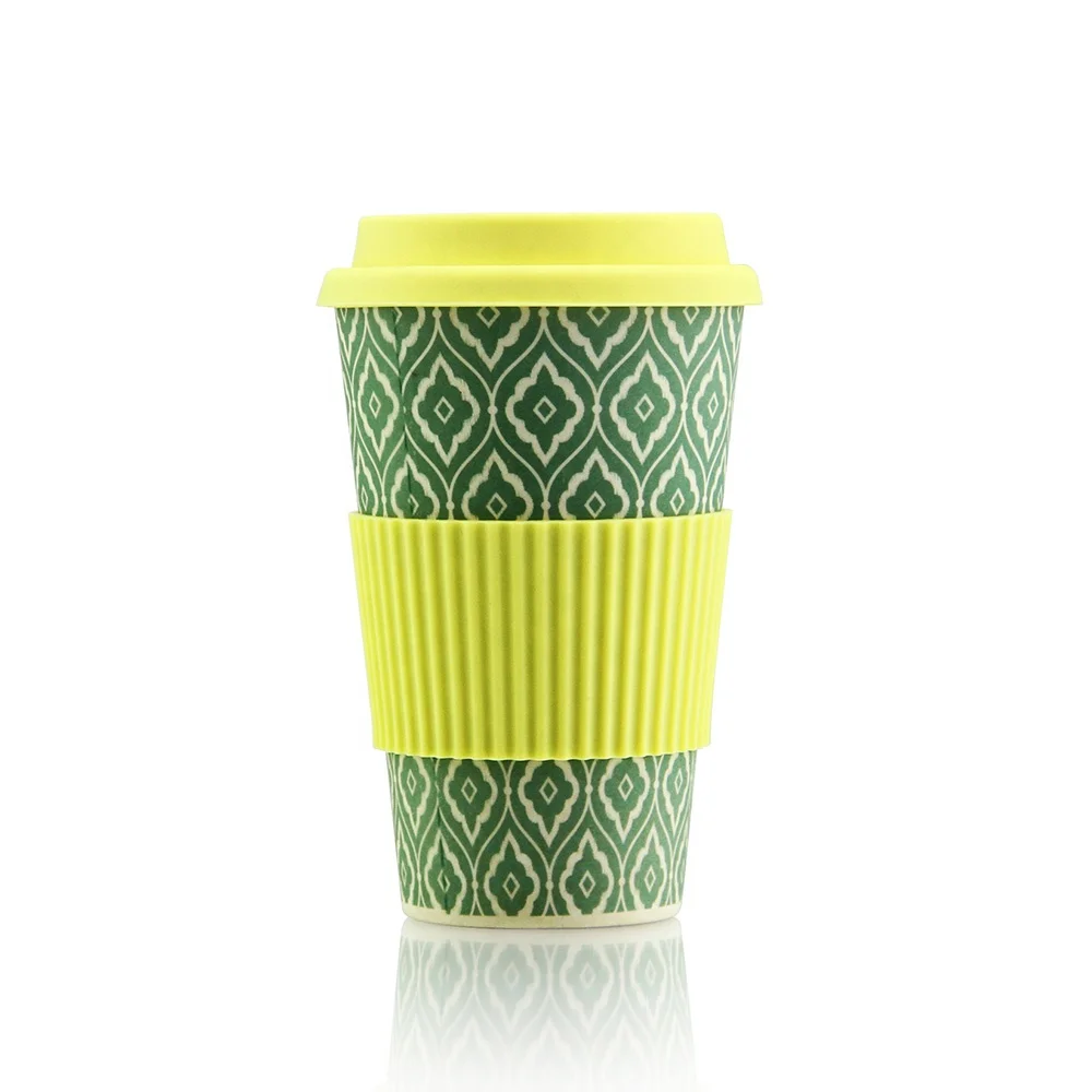 

Reusable Biodegradable 400ml bamboo fiber coffee cup with silicone lid, Can be custimized