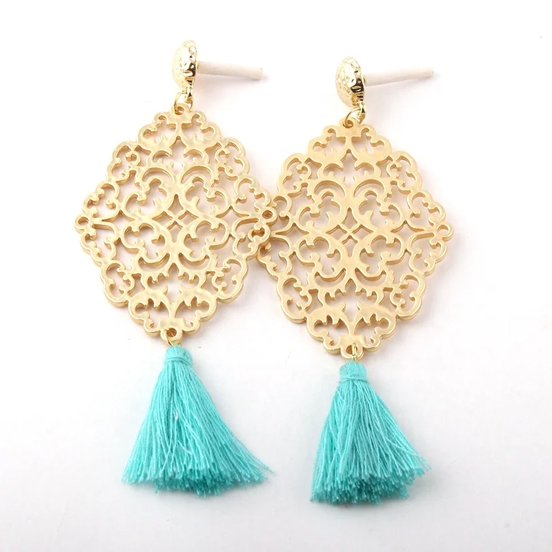

Fashion Triangle Metal Earring Women Alloy Grid Links Tassel Earring