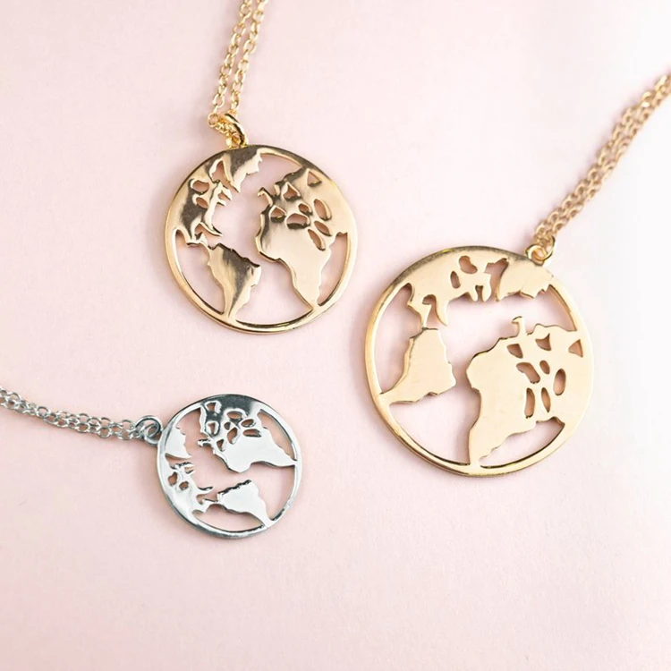 

Newly Design Stainless Steel Globetrotter Jewelry World Map Necklace Men Women Earth Necklace, Gold;rose gold;black and silver