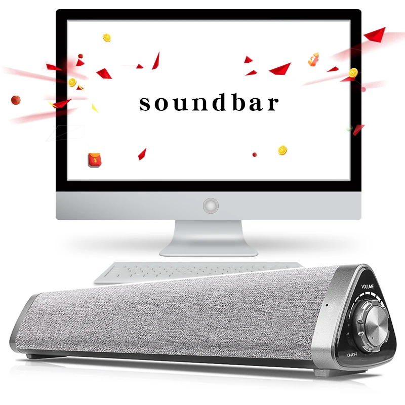 

2019 New Amazon Hot Sales CE FCC High Quality Aluminium and Cloth Portable BT5.0 Wireless Wired Laptop Soundbar Speaker, Black,