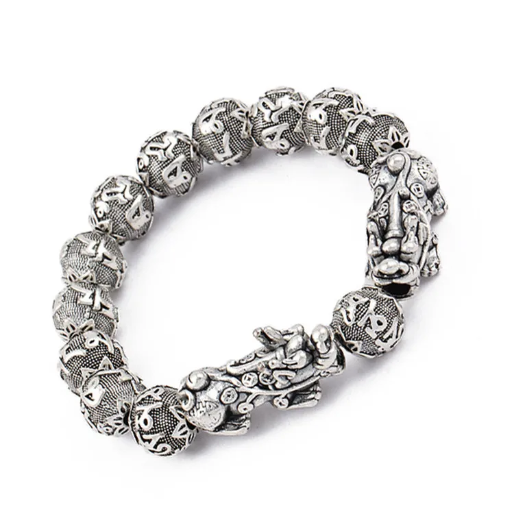 

Wholesale High Quality Antique Silver Feng Shui Lucky Pixiu Bracelet Obsidian Beads Cuff Bracelet for Men Women