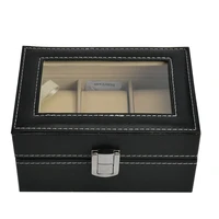 

OEM High-end display PVC window black 3 slots PU leather luxury gift watch box men's storage and packaging case for watch
