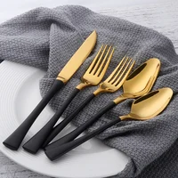 

Hotel catering supplies 5pcs flatware sets metal black gold cutlery