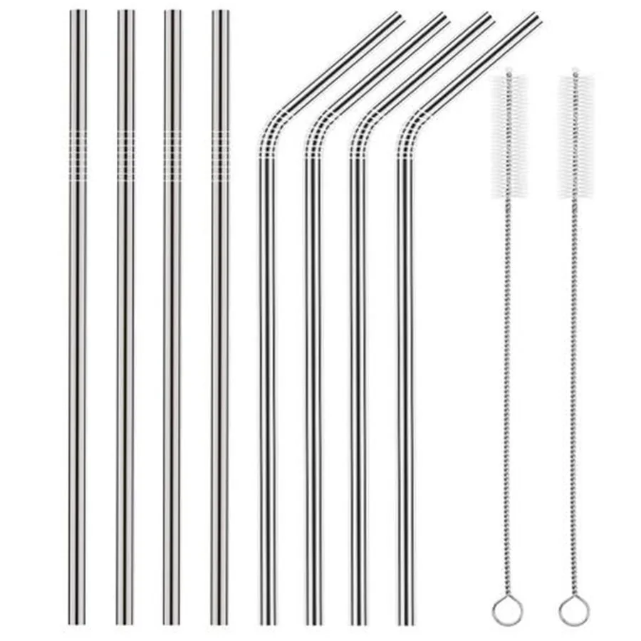 

High Quality Bar Accessories 304 Stainless Steel Metal Reusable Drinking Straw with Cleaner Brush For Mugs 20/30oz, Silver