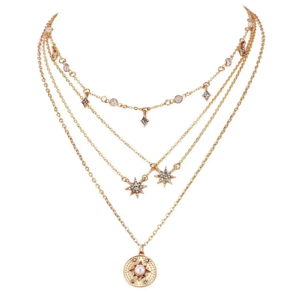 

Wholesale Bohemia 4 Layered Star Gold Filled Necklace Summer Beach Jewelry For Women, N/a