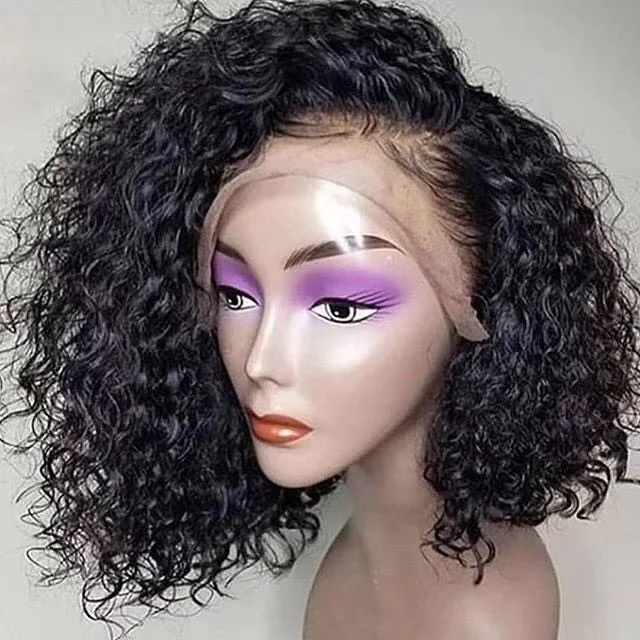 Cheap curly Short Bob Lace Front Human Hair Wigs With Pre Plucked Natural Baby Hair Line