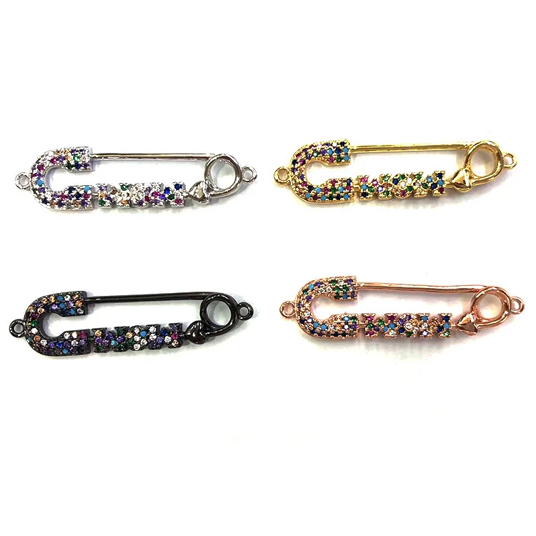 

CZ7570 Micro CZ Pave Safety Pins,Safety Pin bail Nappy Pin clasp brooch with Multicolor CZ