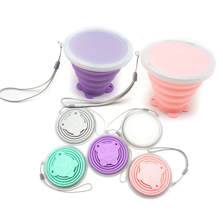 

High temperature resistance outdoor reusable 300ml collapsible silicone folding cup for coffee wine water, Green;pink;grey;purple;white
