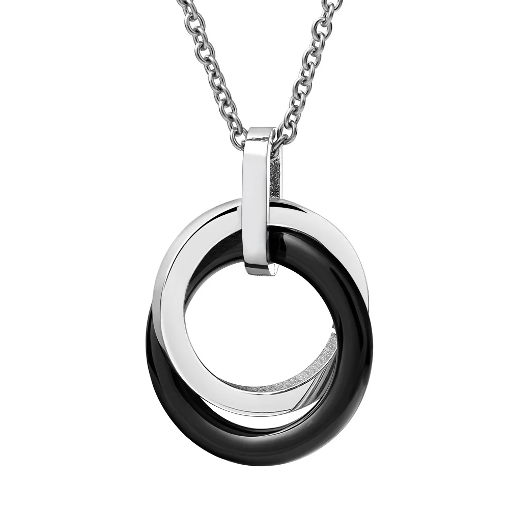 

Factory Wholesale Non-Fading Black And White Ring Ceramic Pendant Necklace Female Short Stainless Steel Clavicle Necklace, Picture