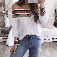 

Women Autumn plus size Casual Multicolor Long Sleeve Off Shoulder Top Blouse