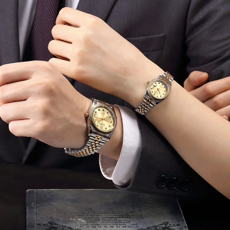 
Amazon explosion models couple watches, high-end waterproof and wear-resistant fashion gold watches 