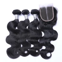 

100% Real Human Hair Body Wave Virgin Brazilian Hair Bundles With Lace Closure