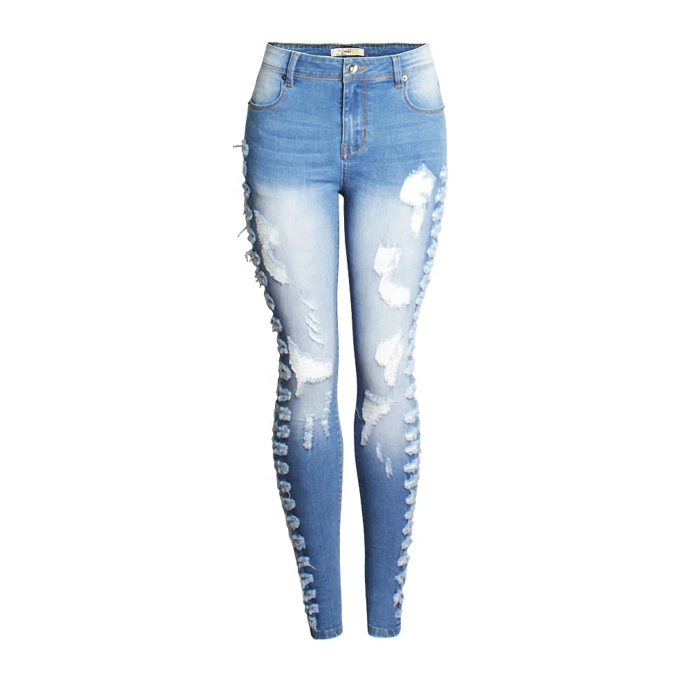 

45AM094 2019 New High Quality Women' Broken Hole Slim Stretch Feet Jeans