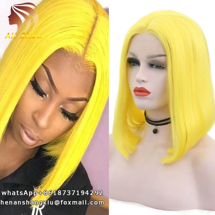 

Hot Sale Golden Yellow Bob Wig Top Rated Synthetic Straight Lace Front Wigs Amazon