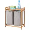 Bamboo Wood Double Laundry Hamper - Storage System with Top Shelf