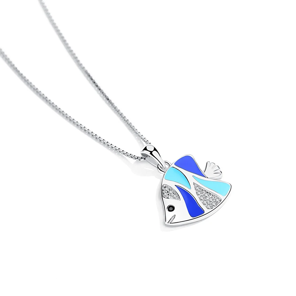 

New Design 925 Sterling Silver Necklace Blue Tropical Fish Necklace Fit Fashion Women and Girls Wearing