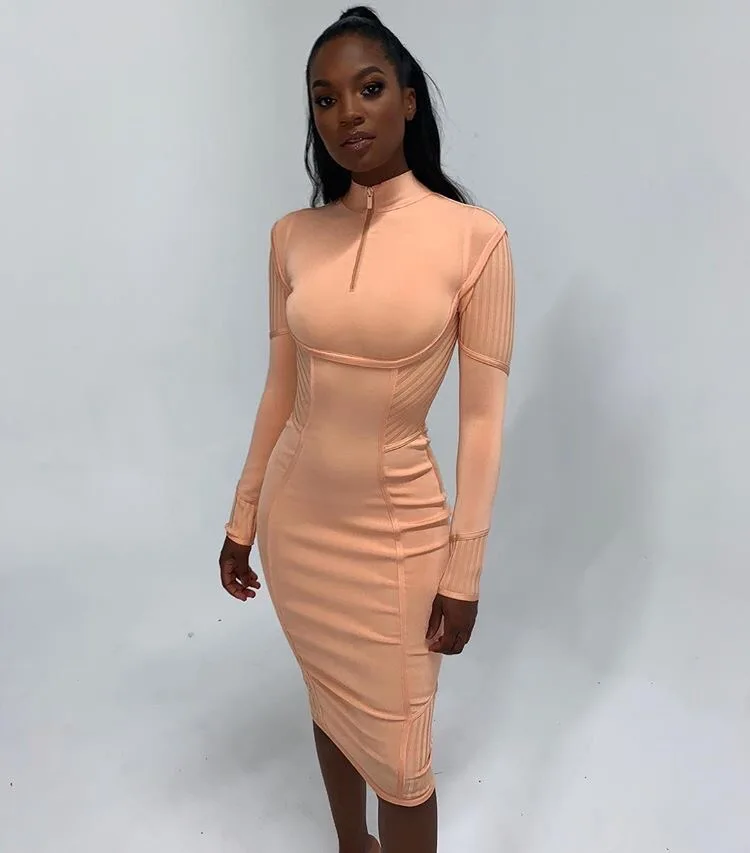 

Fashion Long Sleeve Women Evening Party Rayon Bodycon Bandage Dress