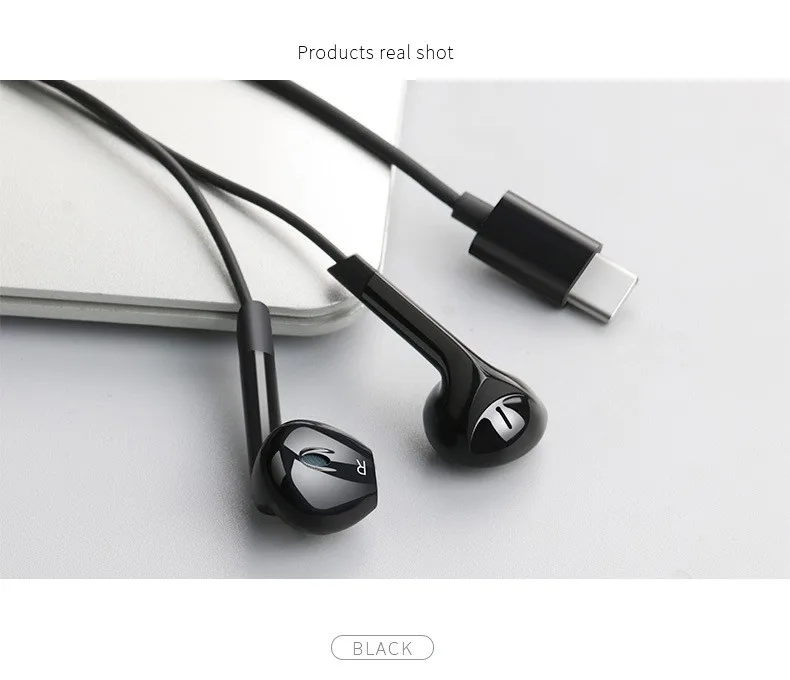 

New Design Type-C Earphone Mobile Phone Accessories Type C Earphones for xiaomi 6 for note3 for MIX2 Type-C Headphone, Black;white