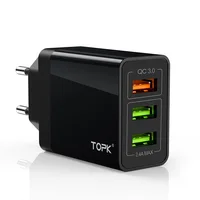 

Free Shipping TOPK US EU 30W 3 Port Fast Charging Mobile Cell Phone EU QC3.0 USB Wall Charger