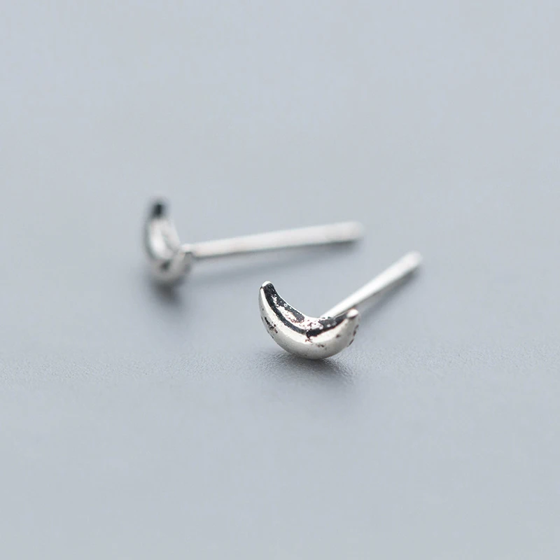 

100% 925 Sterling Silver Jewelry Fashion Cute Mini Moon Women Stud Earrings Gift for Girls Kids Lady