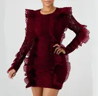 

2019 Elegant Flower Sexy Mini Bodycon Long Sleeves Lace Career Dresses Ladies
