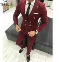 

Hot Sale Double Breasted Red Peaked Lapel Slim Fit Men Suit WF585