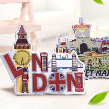 

Custom logo Sticker cities flat Creative country Silver Aluminium Foil Material London Souvenir 3D Fridge Magnet, Cmyk/pantone color