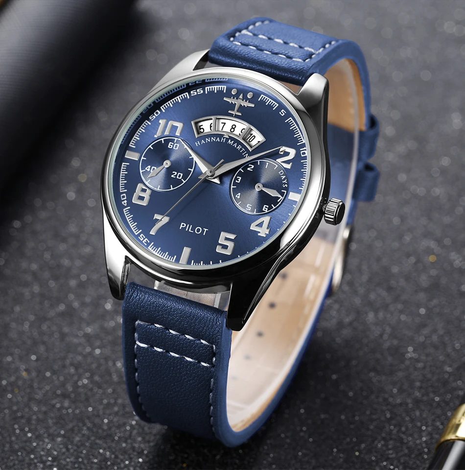 

customized personalized own brand black wrist 50mm watch men style, Black blue