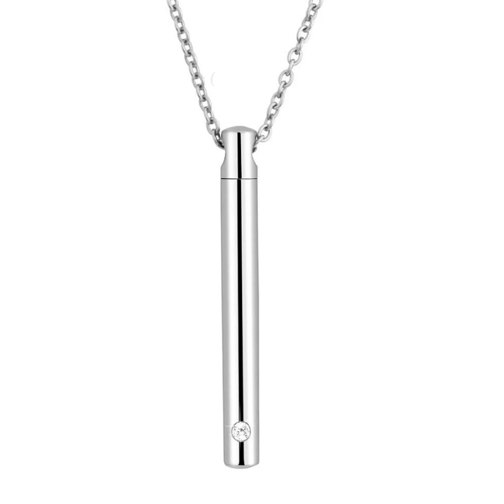 

Cylinder Ashes Minimalist Bar Urn Necklace crystal Pendant Memorial Ashes Keepsake Exquisite Cremation Jewelry Fill Keepsake, Silver