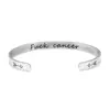 Stainless Steel Bangles "F* Cancer" Engraved Positive Inspirational Quote Hand Carved Letters Cuff Mantra Bracelet