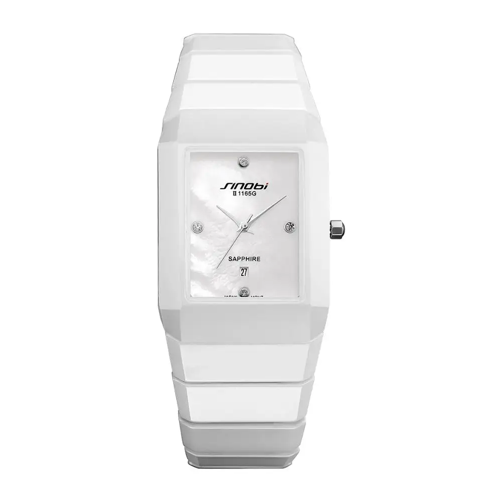 

Sinobi Brand Fashion Luxury Couple Ceramic Watch Sapphire Glass Square Dial Lover's Watch Men and Women Date Bracelet Pair Watch