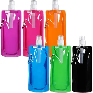 Image of Durable BPA Free Sports Water Bottles Collapsible foldable water bag with Carabiner for Travel