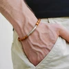 men's bracelet with silver tube bar charm and light brown wood beads, gift for him