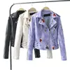 Latest European Ladies Hot Sale Jackets Women PU Leather Embroidery Jackets
