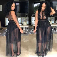 

2019 Black Lace Sexy Club Mesh Long Transparent Hot Plus Size Night Ladies Dress Women