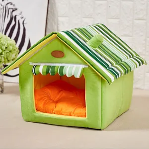 Image of Cage home felt little collapsible foldable portable small winter luxury canopy covered soft nest bed pet dog indoor cat house