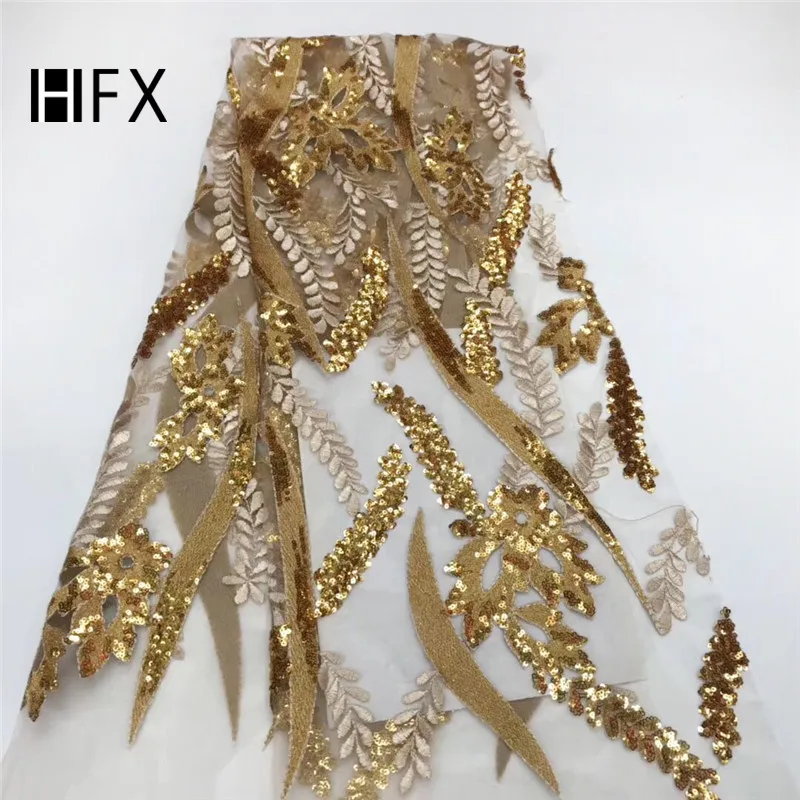 HFX Luxury  African Sequins Lace Fabric 2019 Embroidered Nigerian Net Laces Fabric Bridal wedding High Quality French Tulle Lace