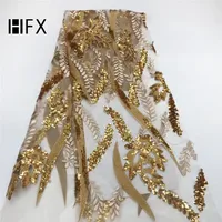

HFX Luxury African Sequins Lace Fabric 2019 Embroidered Nigerian Net Laces Fabric Bridal wedding High Quality French Tulle Lace