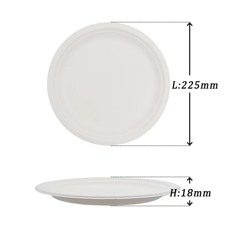 

bagasse food trays 100% biodegradable dinnerware set paper plate 9 inch sugarcane tableware plate, Natural/white